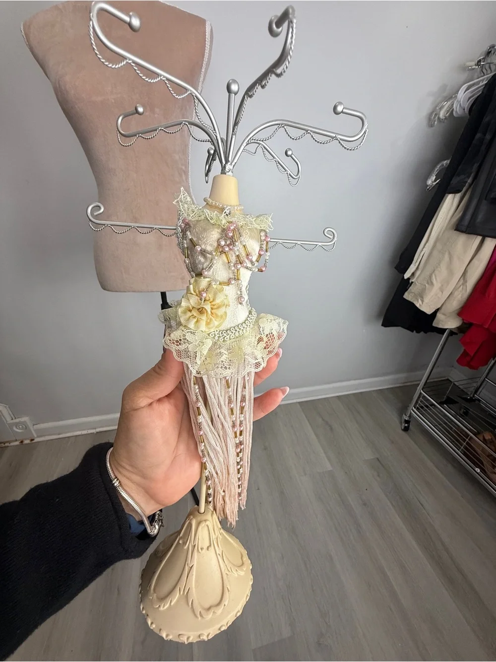 Dress Form Jewelry Stand in Cream and Gold